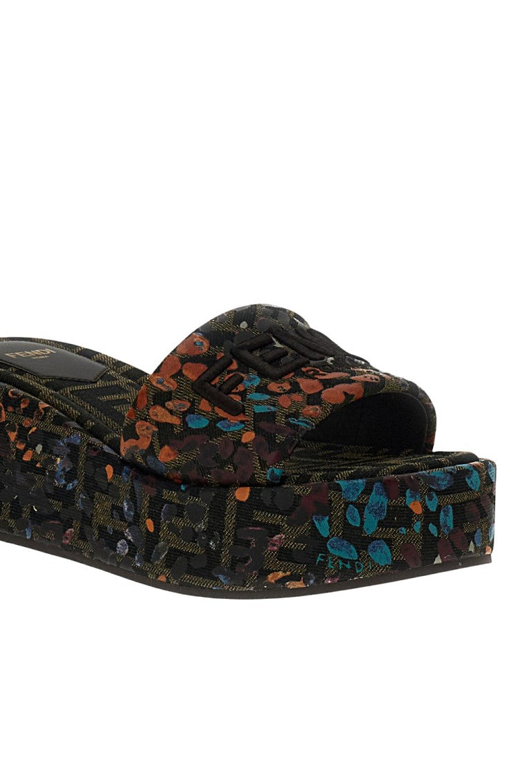 Fendi Multicolor Jacquard Platform Slides