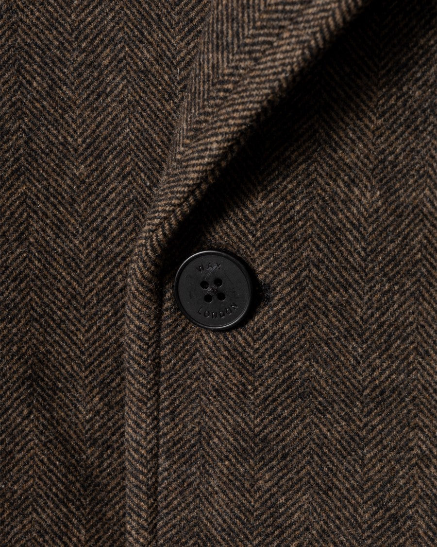 Wax London Herringbone Double-Breasted Overcoat With Structured Collar