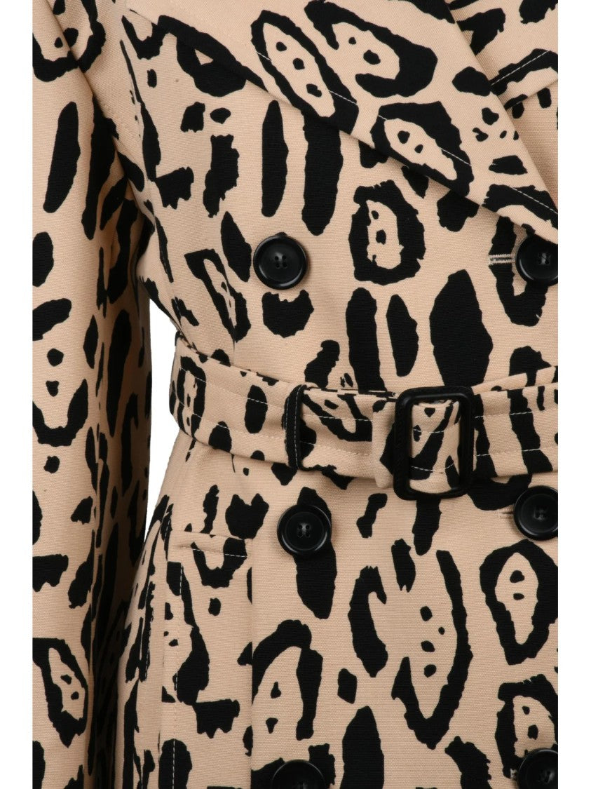 Sportmax Grembo Cotton Trench Coat With Abstract Animal Print And Belted Waist
