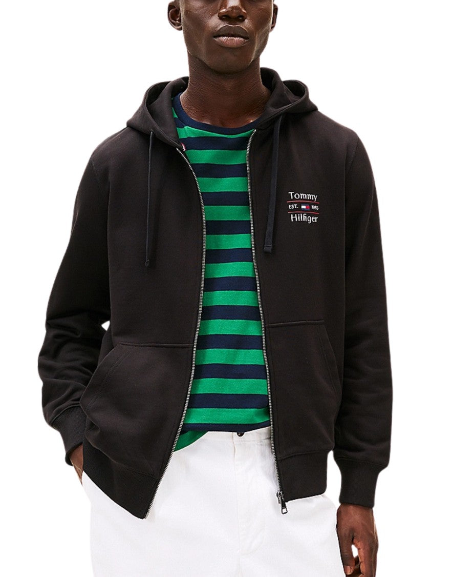 Tommy Hilfiger Black Cotton Zip-Up Hoodie