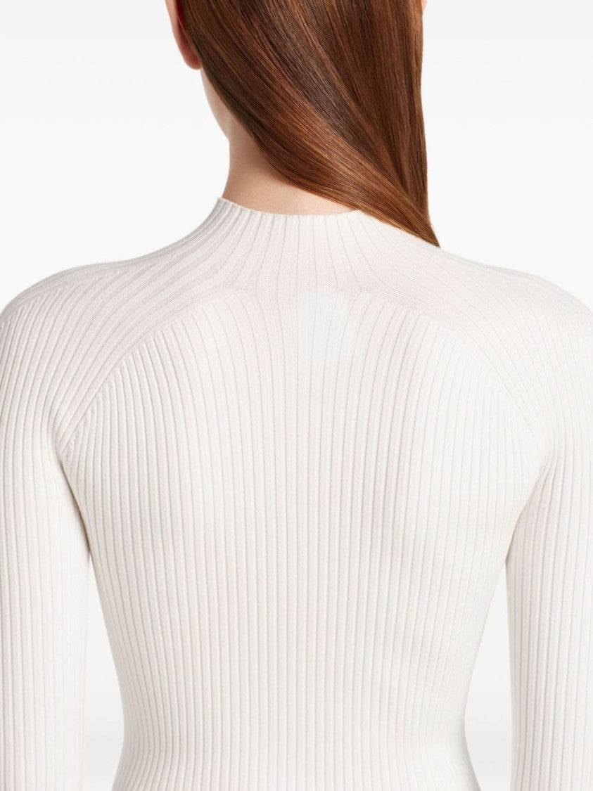 Courrèges White High Neck Ribbed Long Sleeve Top
