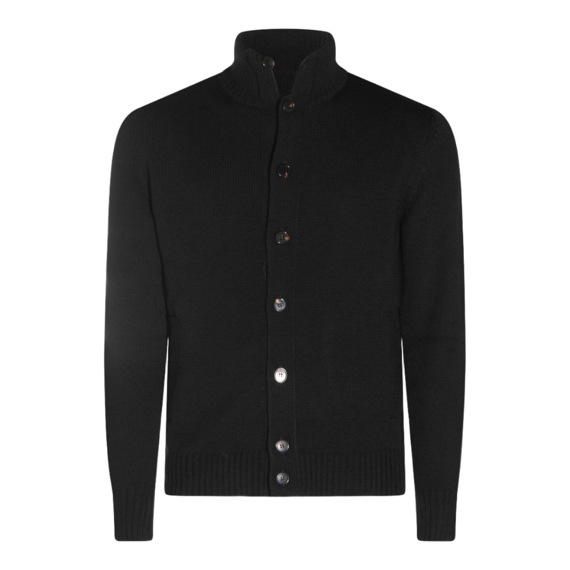 Zanone Black High Collar Button-Up Ribbed Sweater