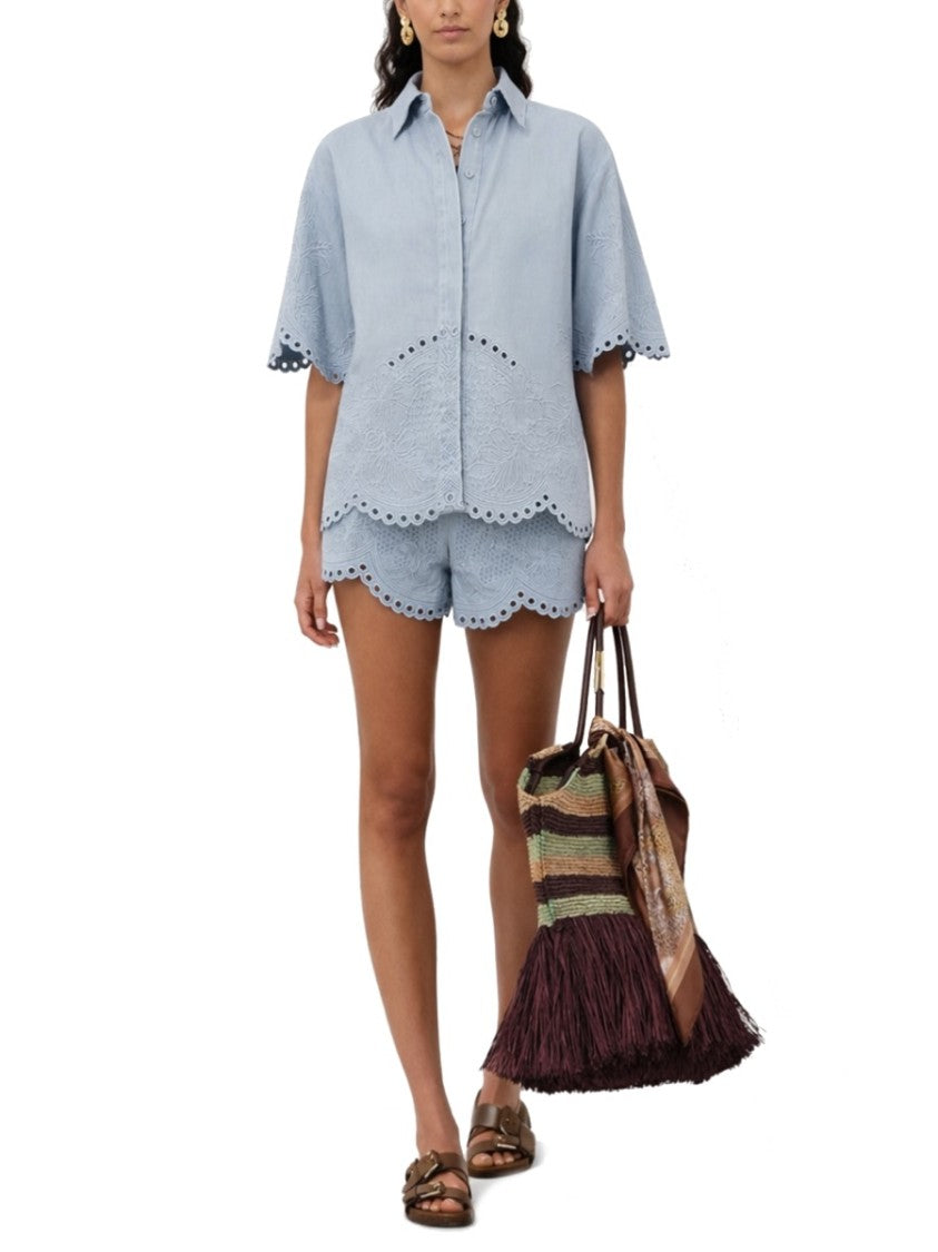 Zimmermann Light Blue Daylight Floral Embroidered Shirt