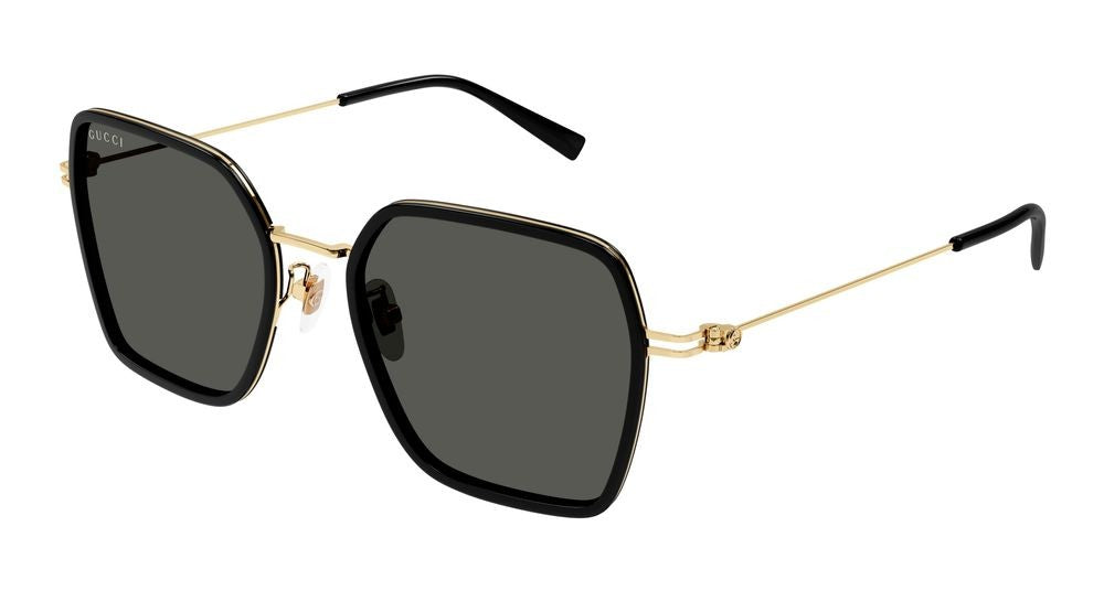 Gucci Black Gold-Tone Temples Square Frame Sunglasses