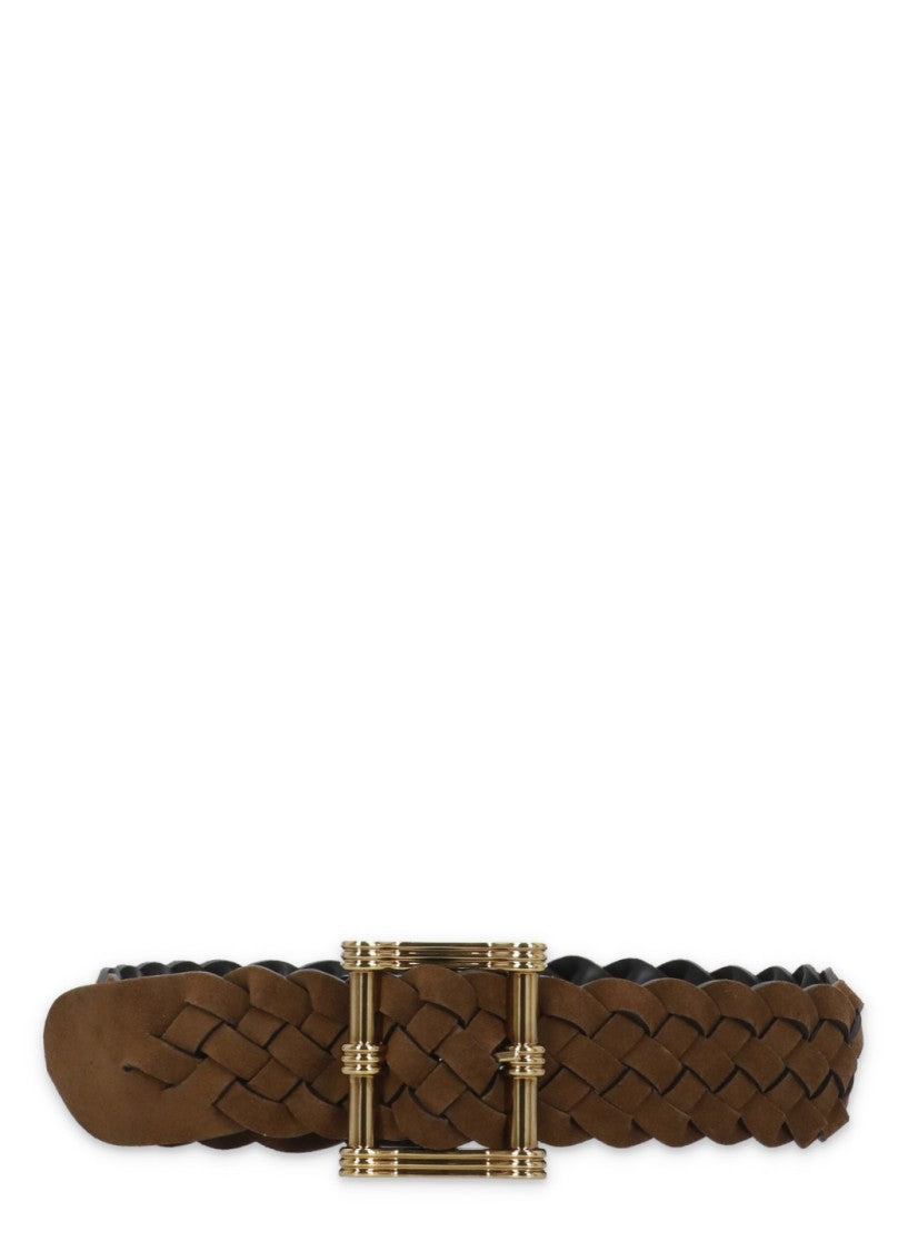 Etro Braided Suede Leather Belt With Textured Metal Buckle