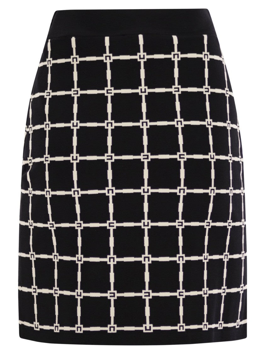 Elisabetta Franchi Jacquard Logo Miniskirt With Gold Buttons