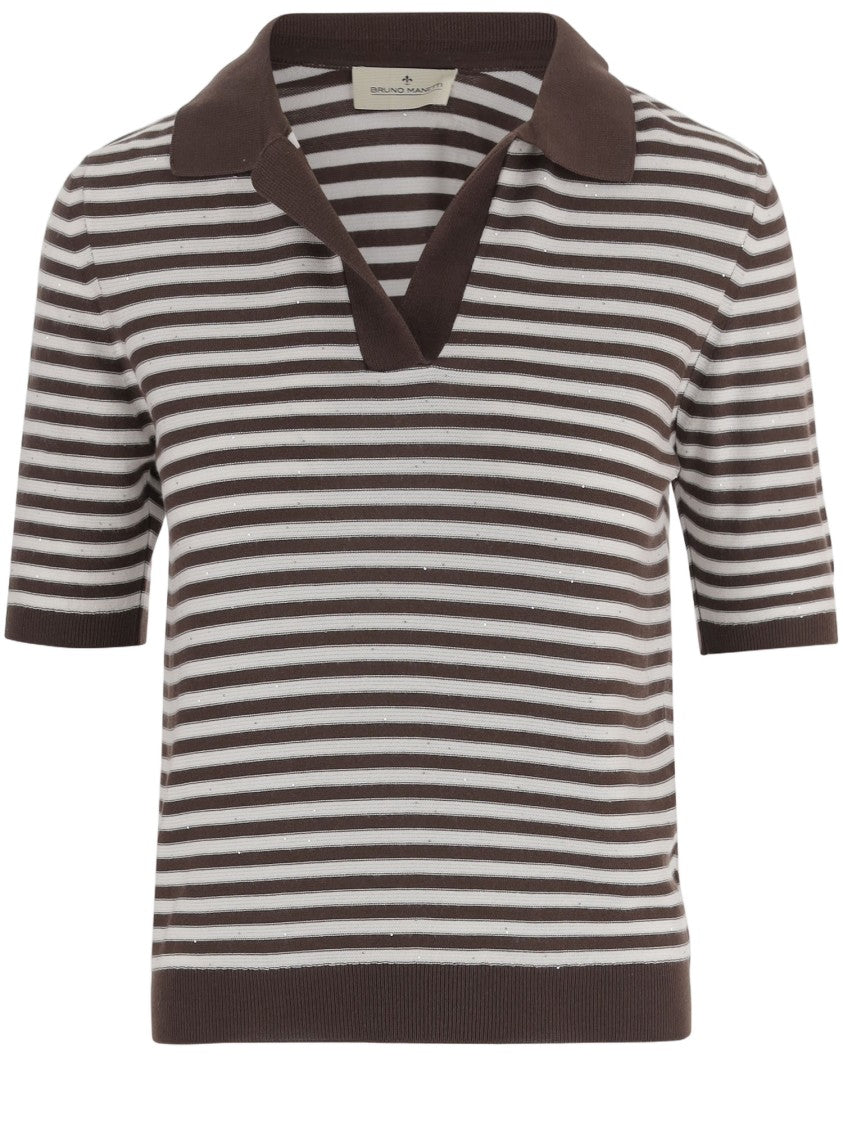Bruno Manetti Horizontal Stripe Cotton Blend Polo Shirt
