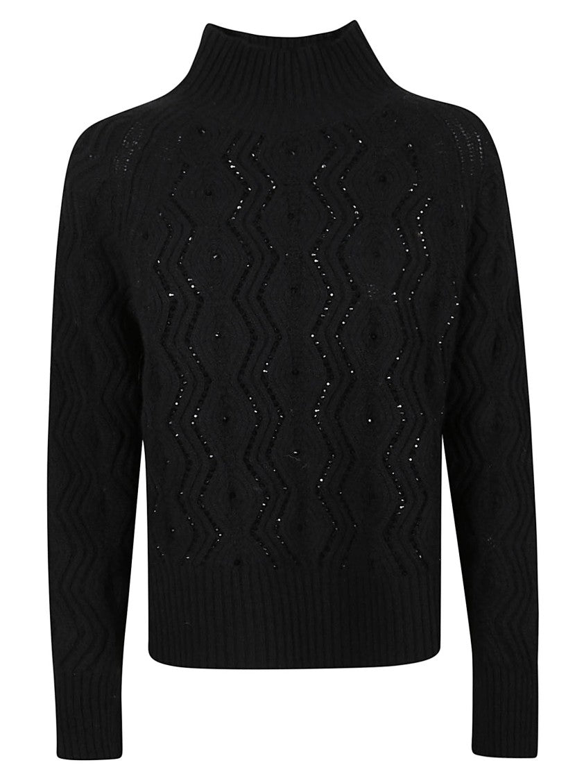 Ermanno Firenze Textured High Neck Black Knitted Sweater