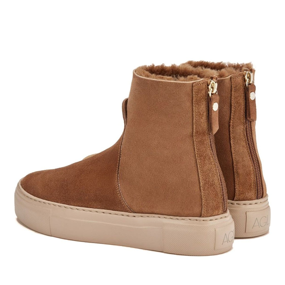 Agl Brown Meghan Suede Sheepskin-Lined Wedge Boots