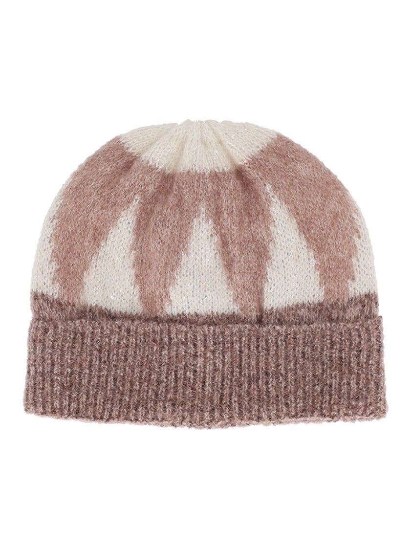 Peserico Knitted Ribbed Cuff Geometric Pattern Hat