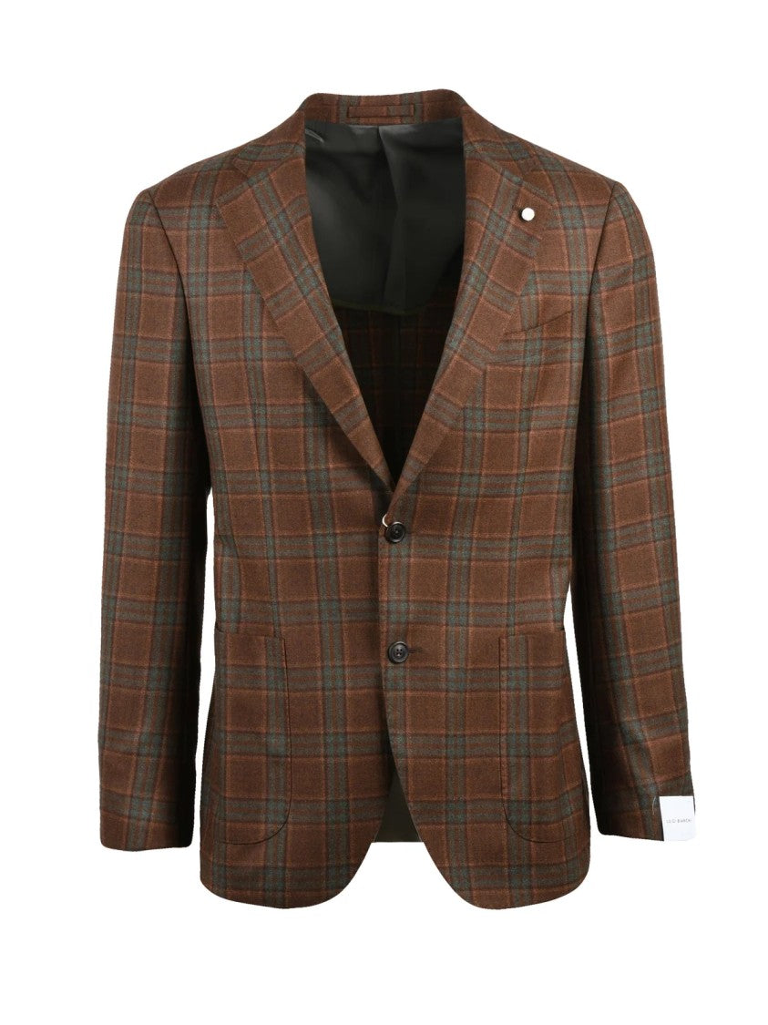Luigi Bianchi Rounded Virgin Wool Jacket With Distinctive Plaid Pattern