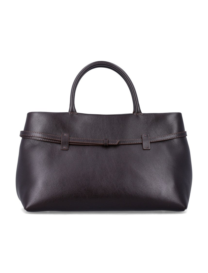 Manu Atelier Structured Calf Leather Handbag With Gold-Tone Logo