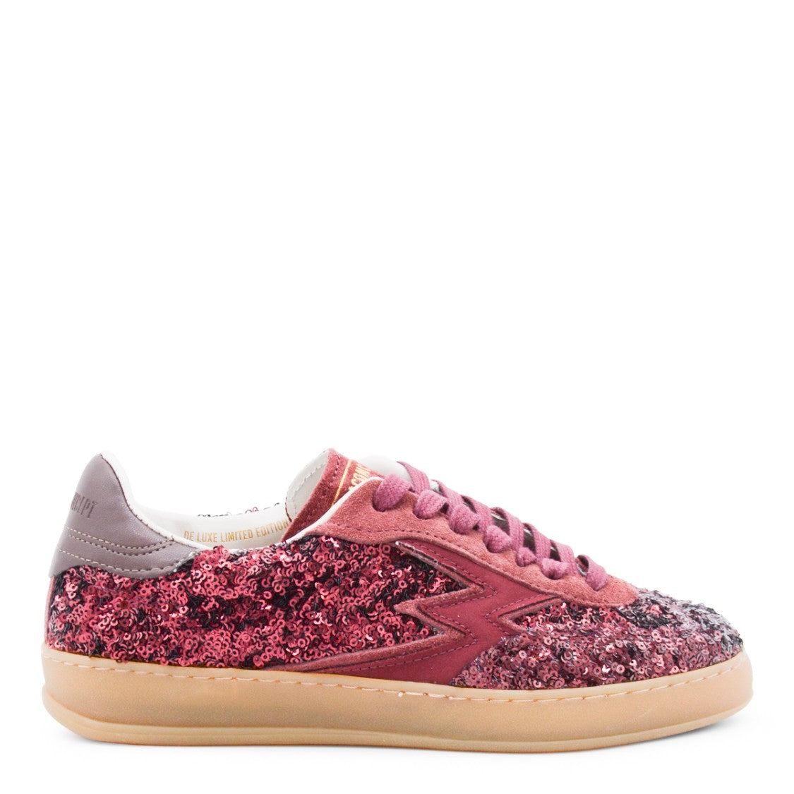 Moaconcept Bordeaux Sneakers From Moaconcept Featuring Round Toe, Cotton Laces Fastening, Paillettes And Rubbel Sole.