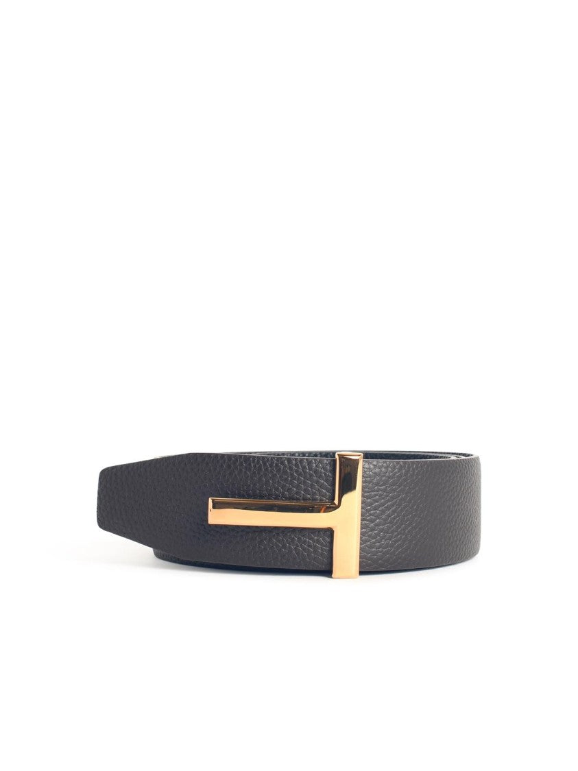 Tom Ford Calfskin Leather Belt With Gold-Tone Monogrammed Buckle