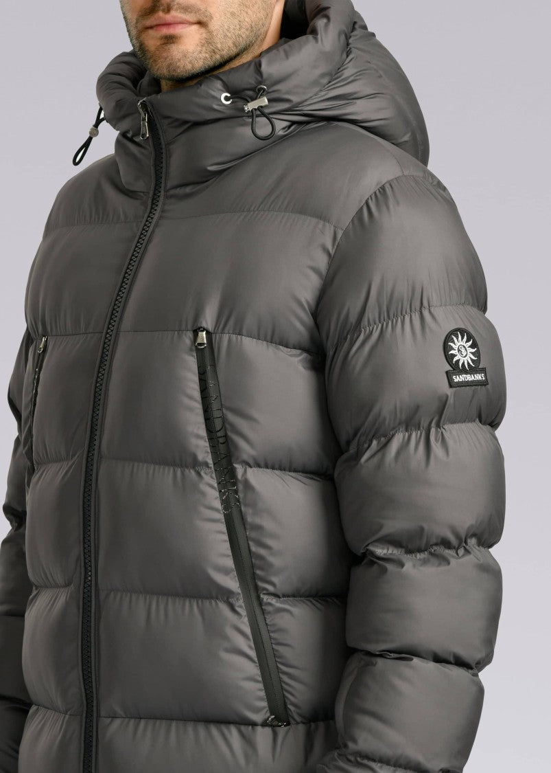 Sandbanks Mid-Length Grey Puffer Jacket
