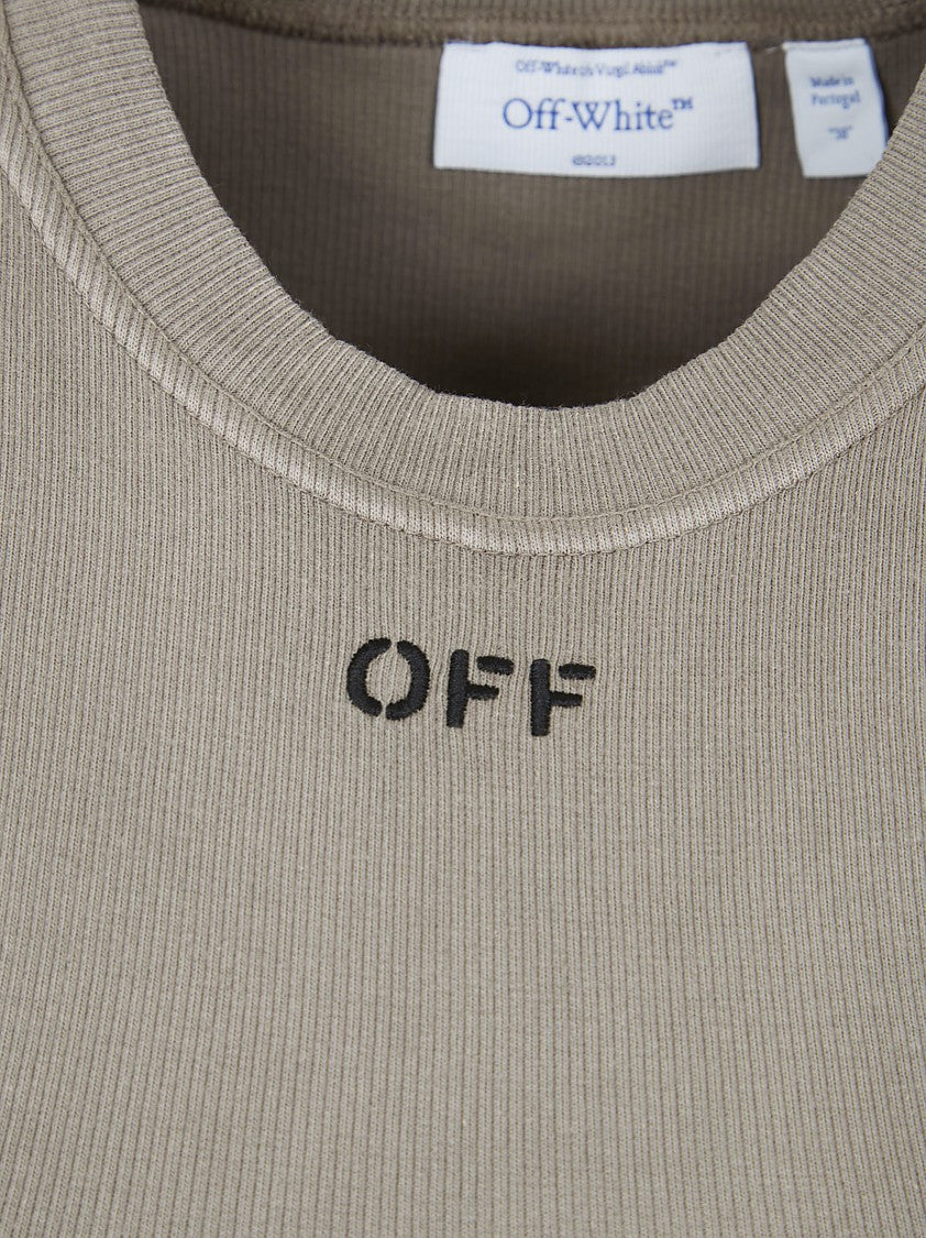 Off-White Ribbed Cotton-Elastane Sleeveless Top With Minimalist Lettering