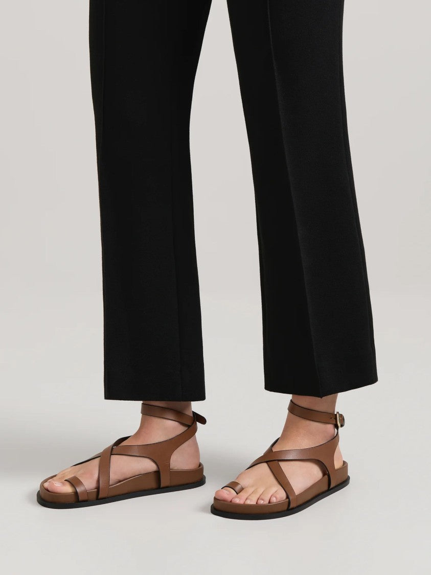 A.Emery Camel Crossover Straps Leather Sandals
