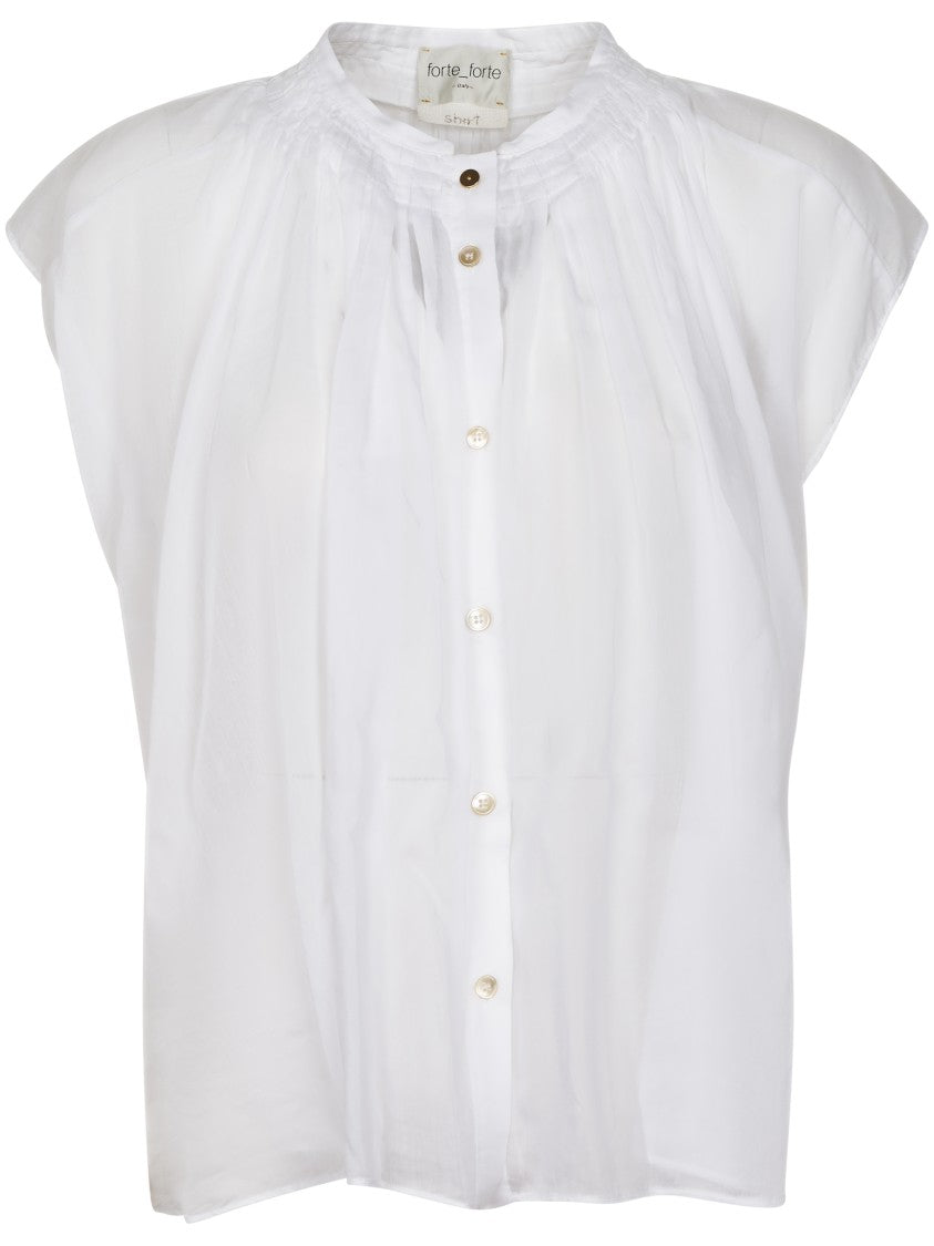 Forte Forte Sleeveless White Voile Shirt With Delicate Pleating