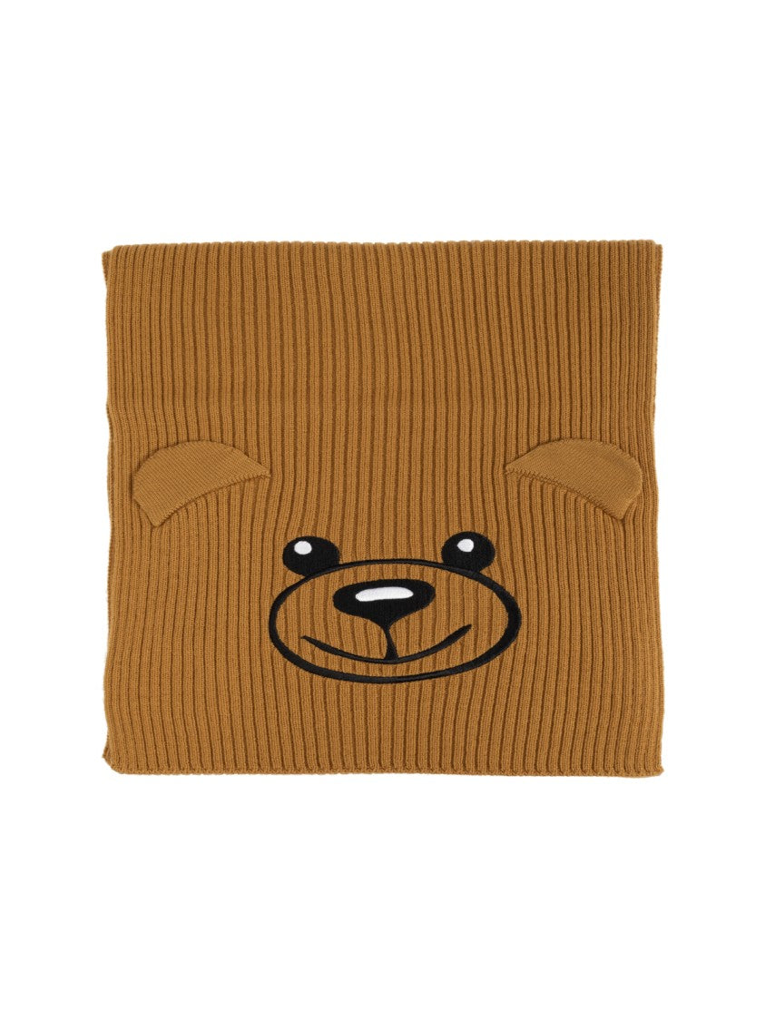 Moschino Teddy Bear Embroidered Knitted Scarf