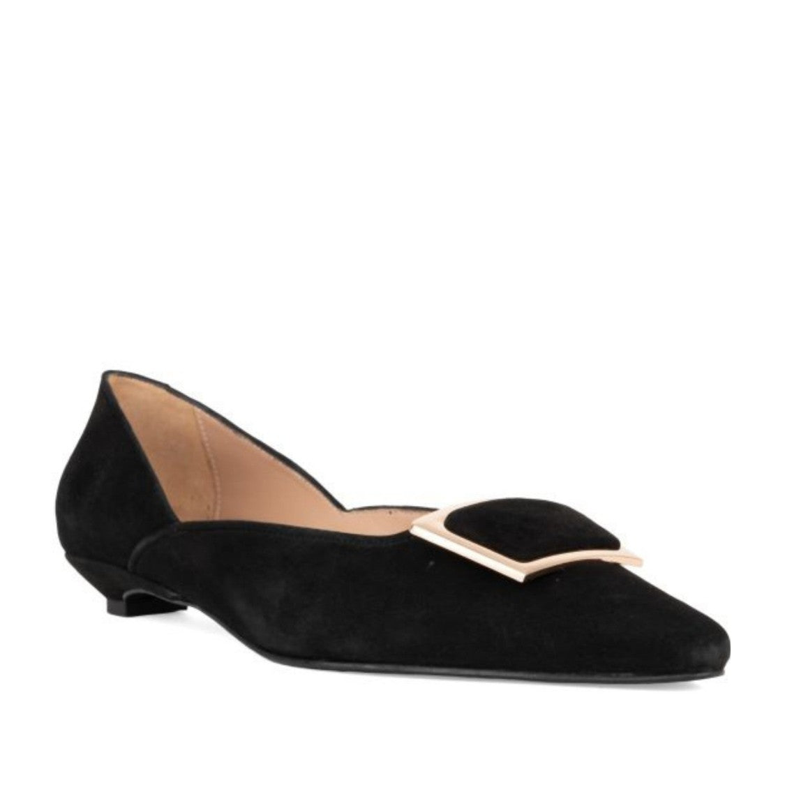 Sergio Moretti Black Pointed Toe Decorative Buckle Suede Ballet Flats