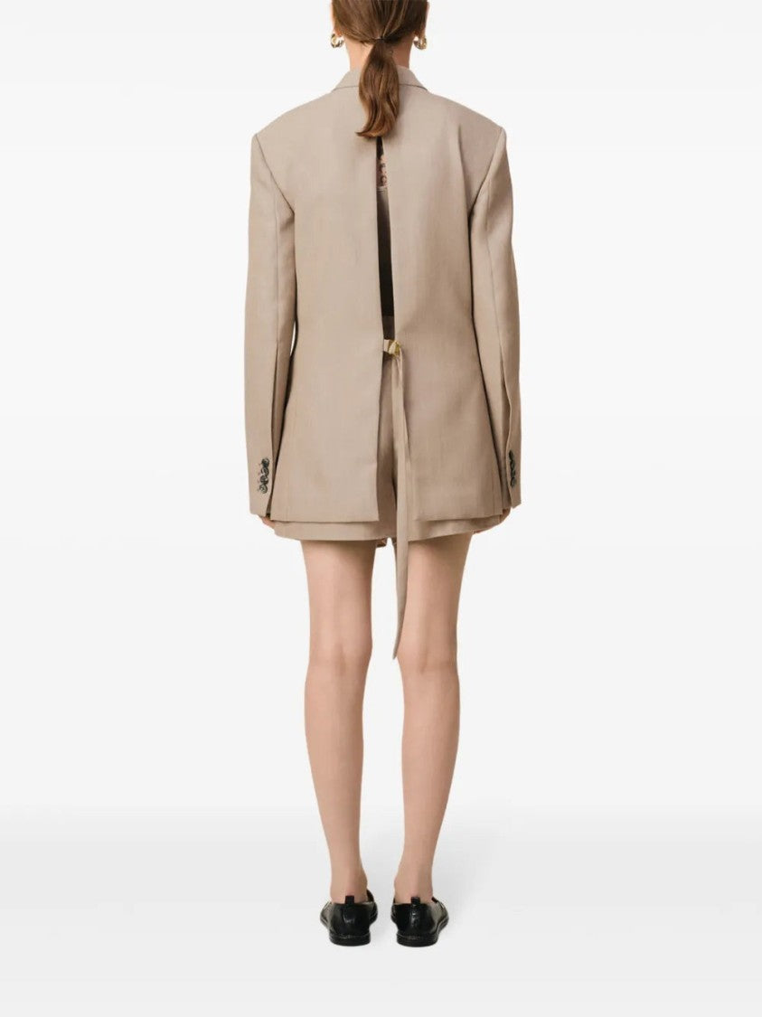 Ami Beige Rear-Slit Blazer With Notched Lapels