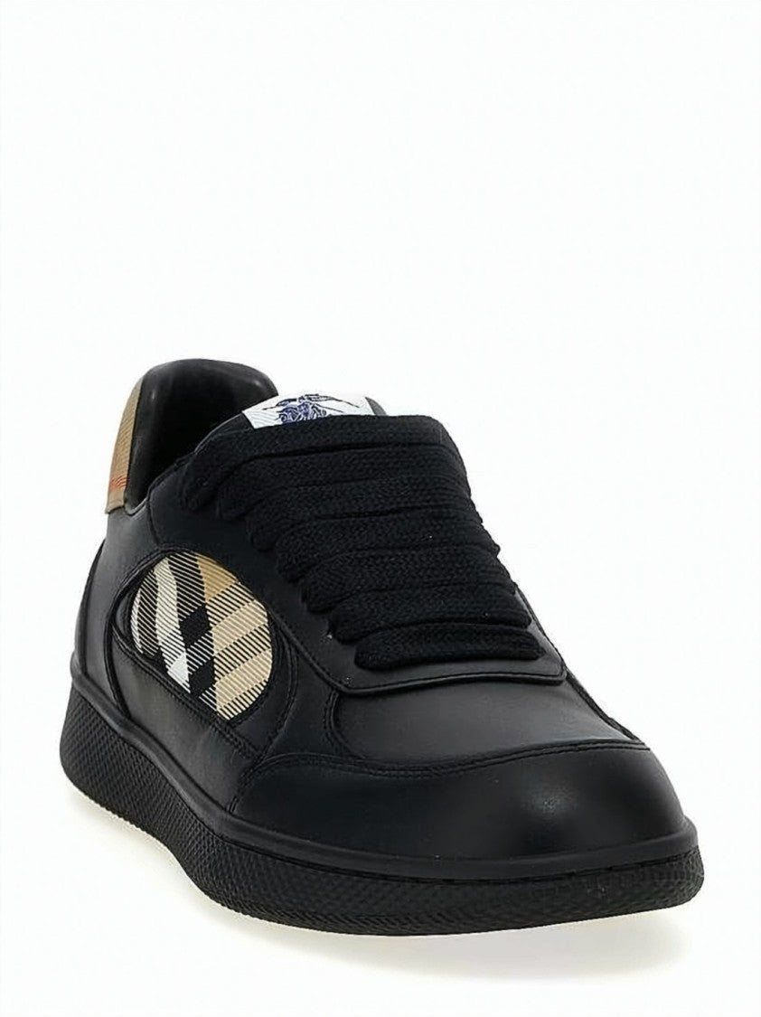 Burberry Check Pattern Black Leather Low-Top Sneakers
