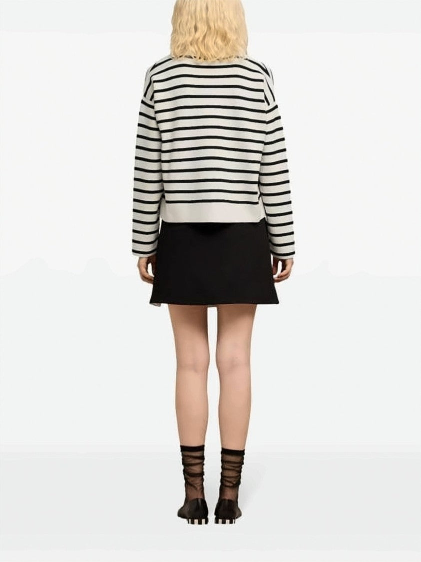 Ami Paris Cropped Striped Sweater With Crew Neckline And Embroidered Detail