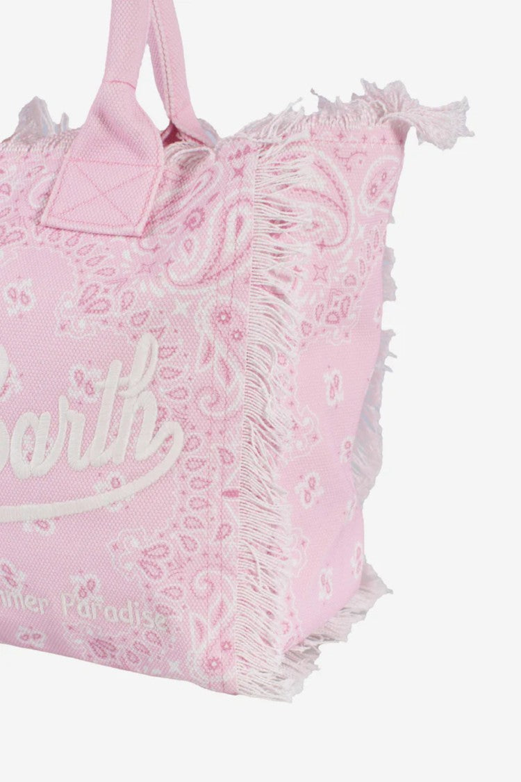 Mc2 Saint Barth Bandana-Inspired Pink Tote Bag With Fringed Edges