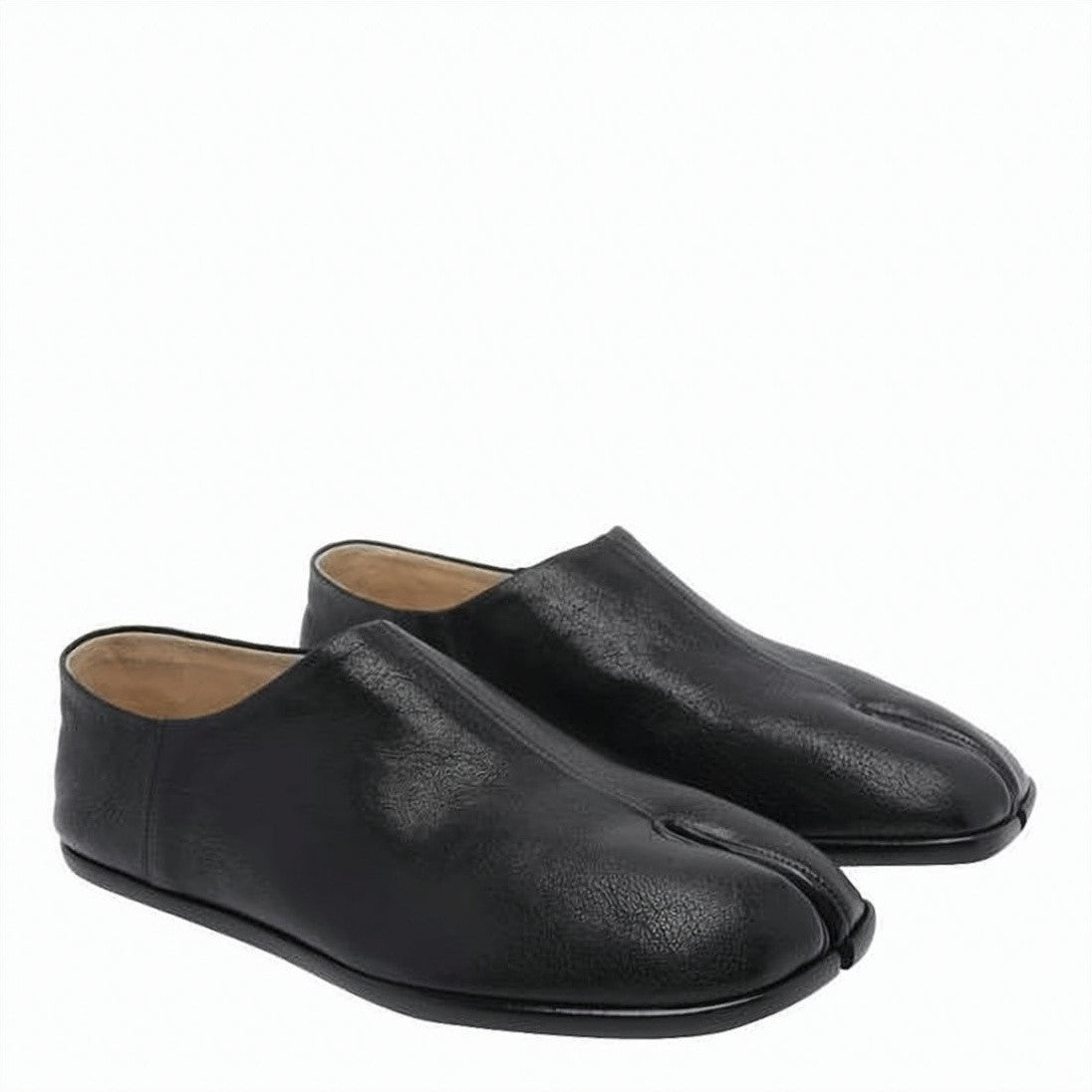 Maison Margiela Split-Toe Black Slip-On Shoes In Calf Leather And Lambskin