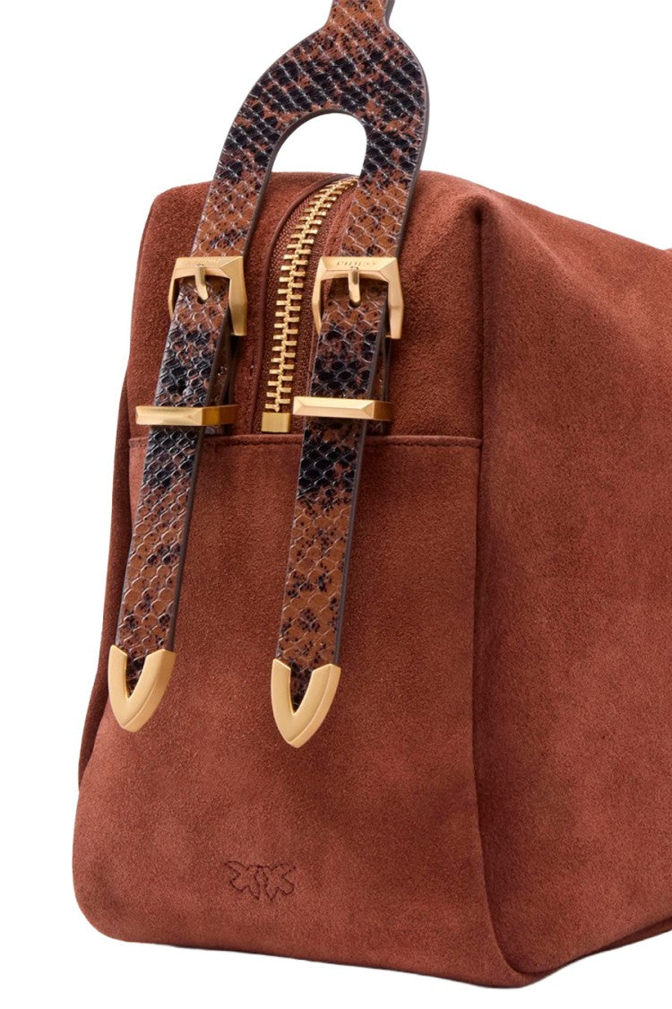 Pinko Brown Leather Suede Shoulder Bag