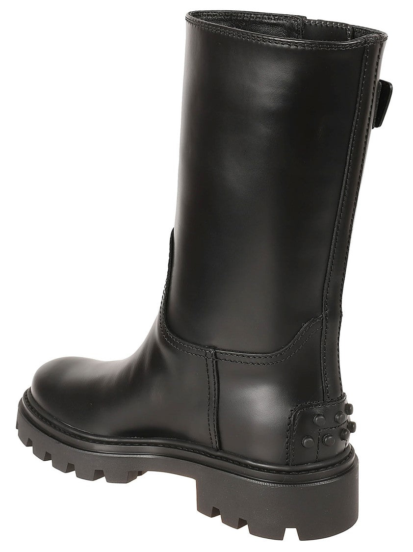Tod's Calfskin Black Boots With Decorative Buckle