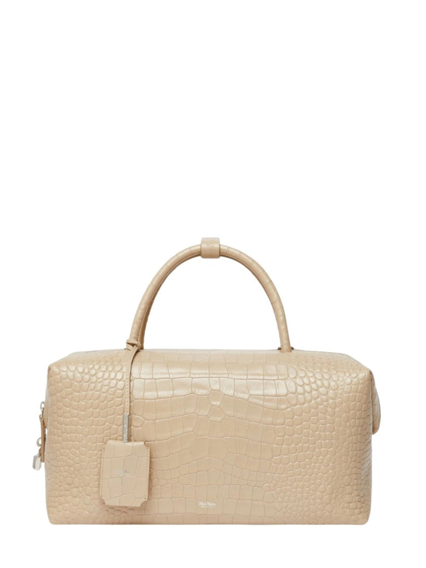 Max Mara Beige Crocodile Print Leather Tote Bag