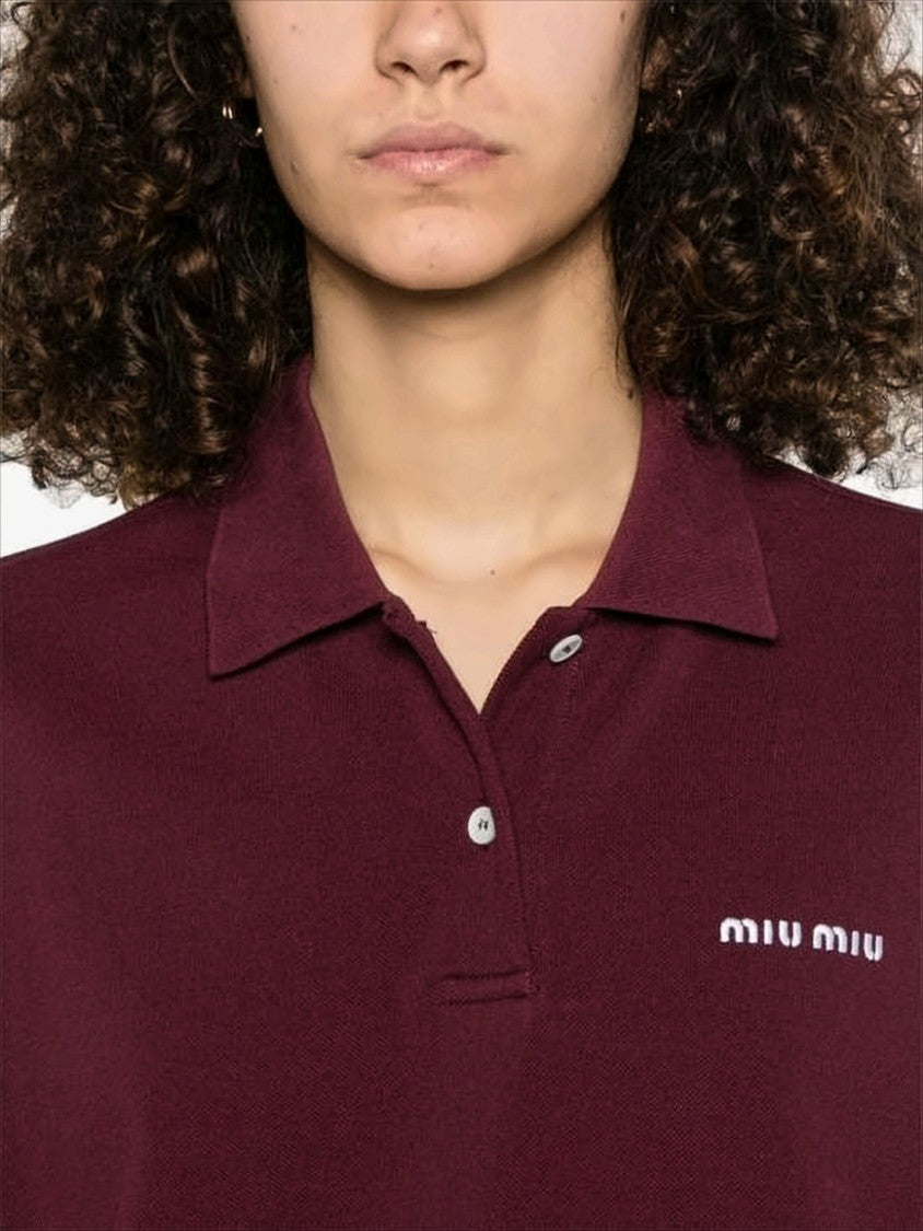 Miu Miu Burgundy Long-Sleeve Polo Shirt
