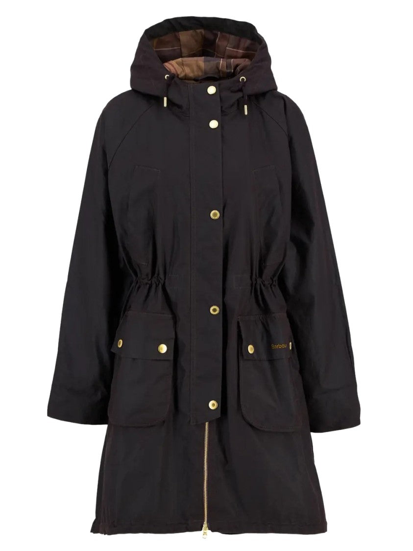 Barbour Marcy Wax Parka With Rustic Tartan Interior
