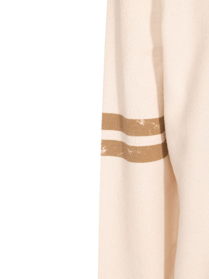 Golden Goose Cream Sweater With Bold Text Design And Contrast Stripes