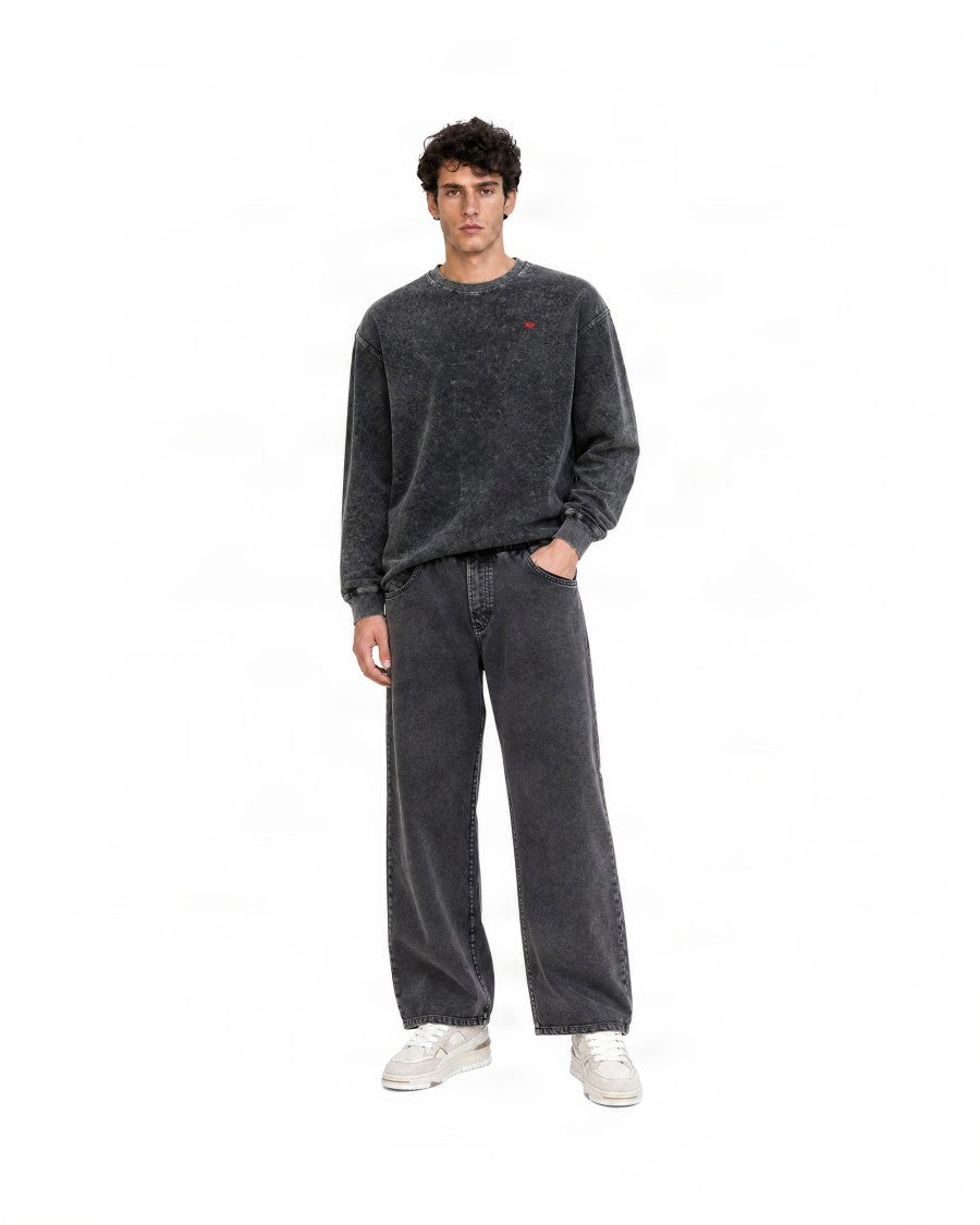 Diesel Faded Black Relaxed Fit Long-Sleeve Cotton T-Shirt