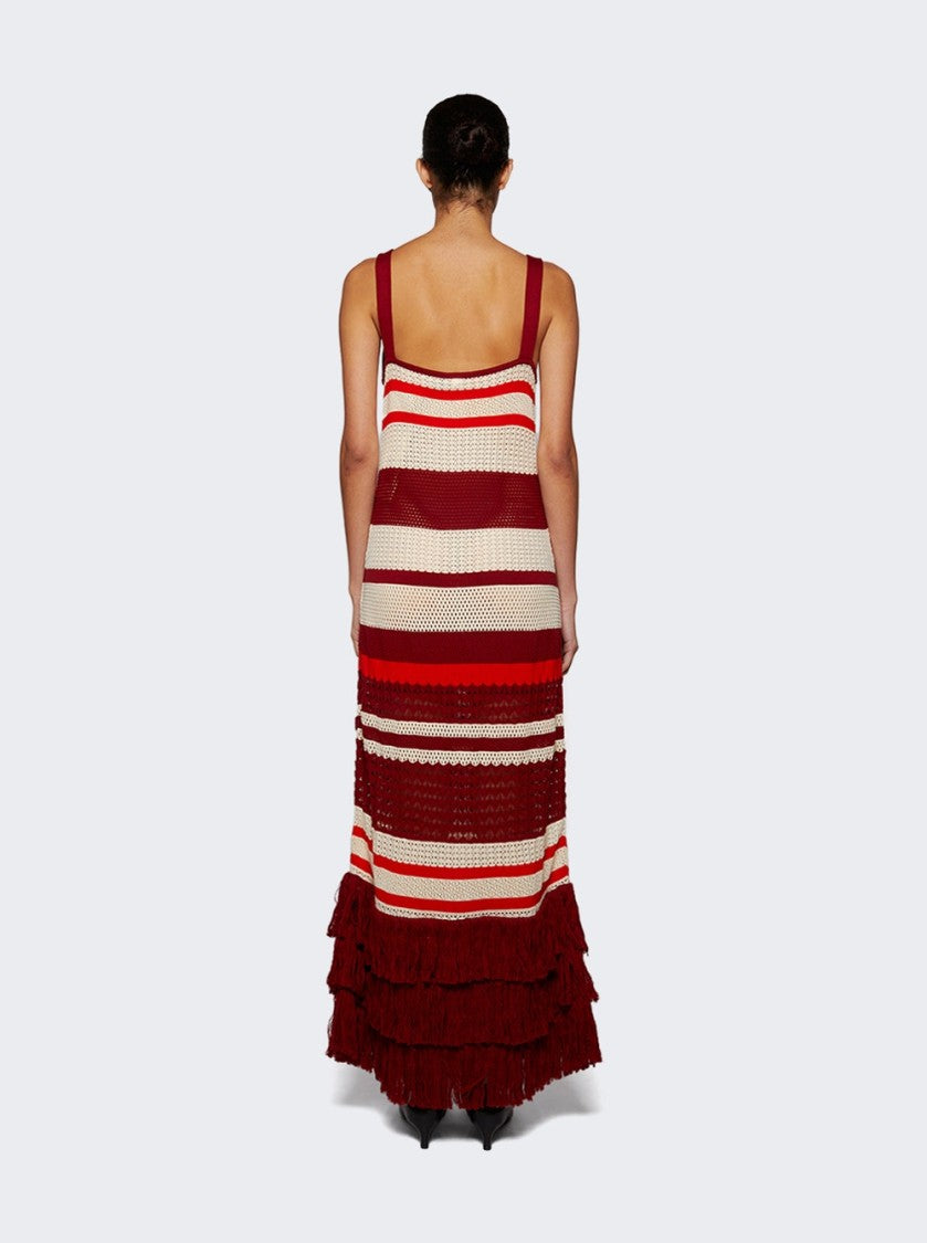 Johanna Ortiz Embayed Midi Dress Antique Ecru And Wine
