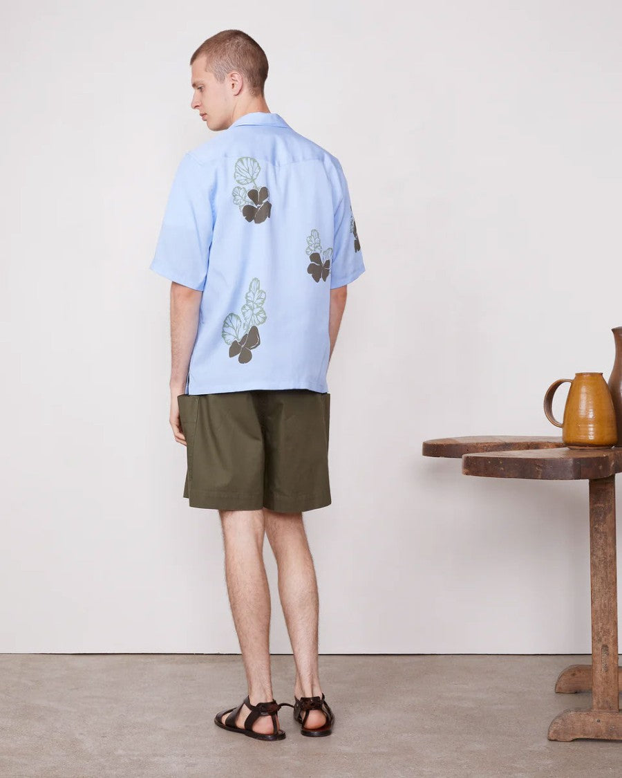 Officine Generale Floral Print Camp Shirt With Quarter Sleeves