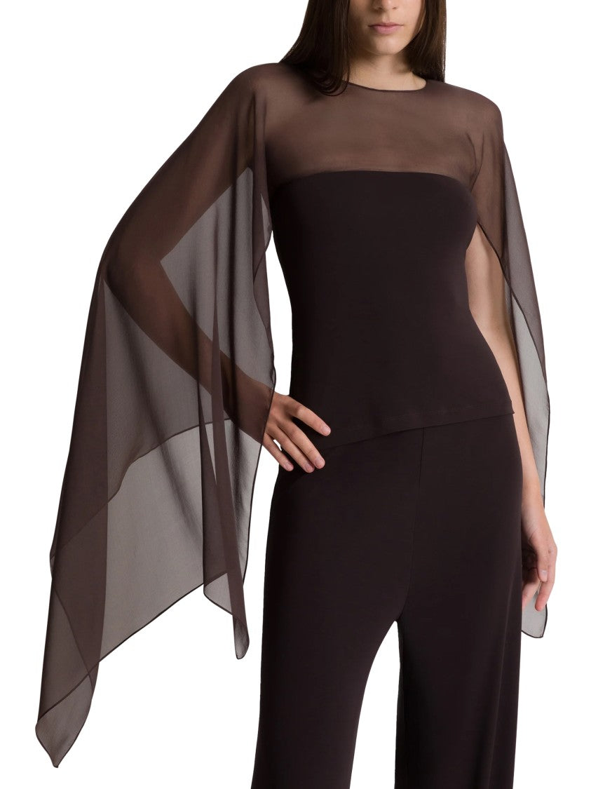 Alberta Ferretti Fitted Strapless Top With Dramatic Sheer Overlay