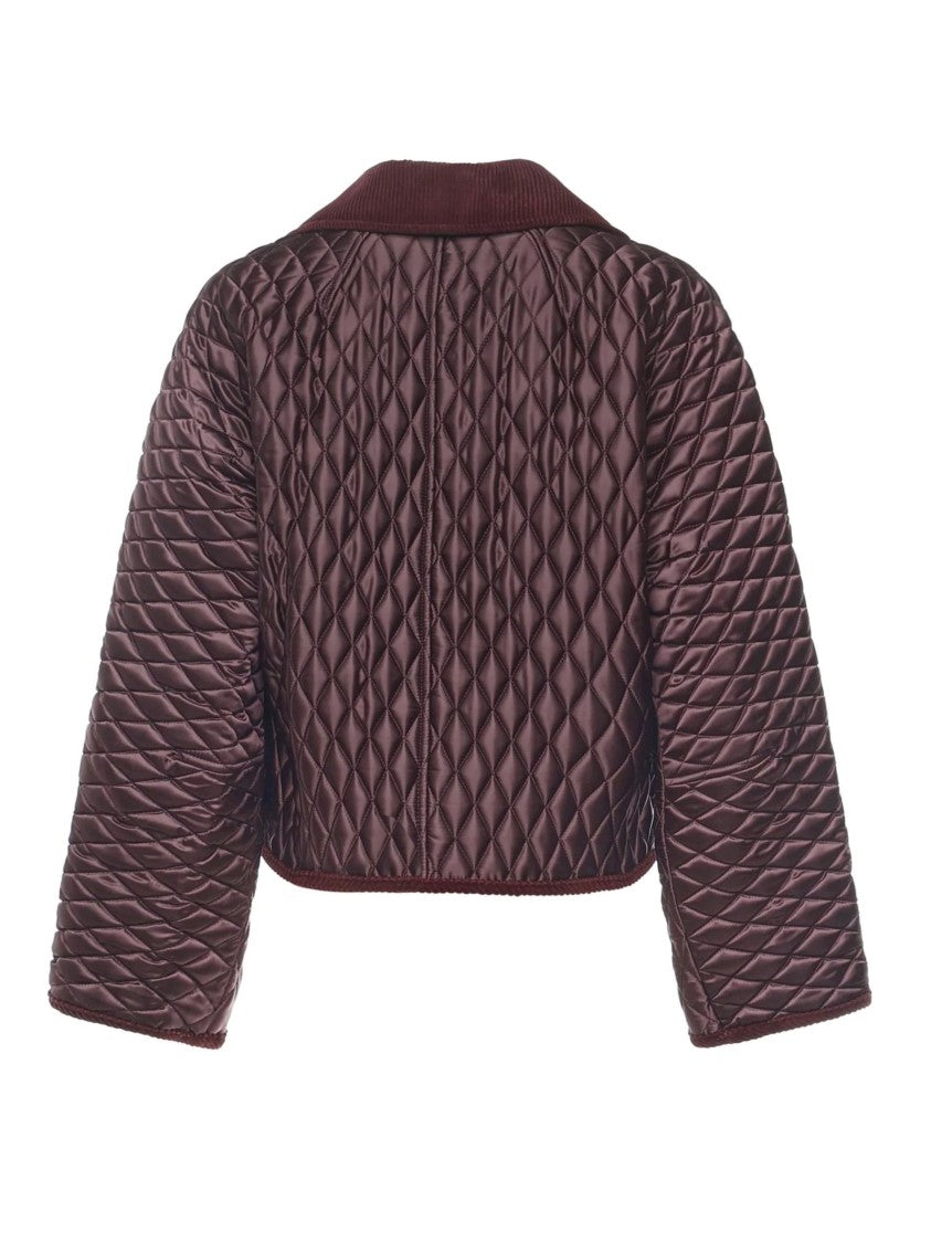 Burberry Cropped Quilted Jacket With Structured Collar And Metallic Button Closure
