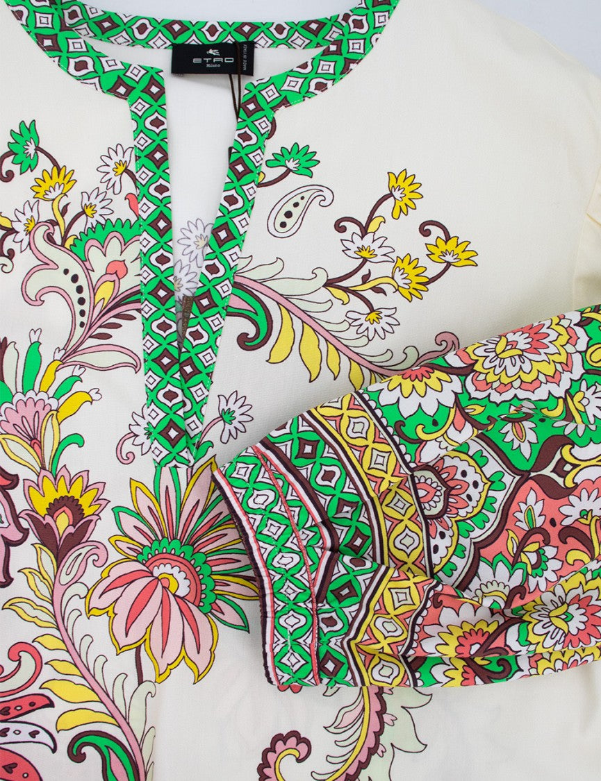 Etro Paisley Print Cotton Blouse With V-Neck