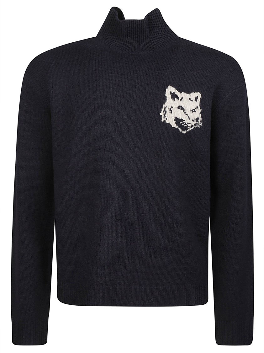 Maison Kitsuné Fox Head Intarsia Wool Turtleneck Sweater