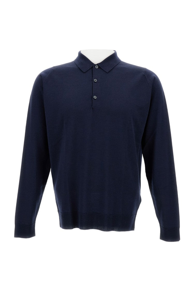 John Smedley Midnight Blue Long-Sleeved Polo In Extra-Fine Merino Wool