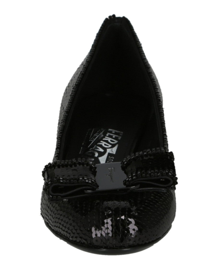 Ferragamo Almond Toe Sequin Vara Bow Pumps