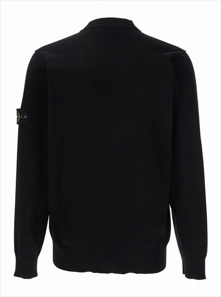 Stone Island V-Neck Button-Down Black Cardigan