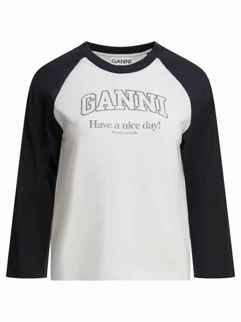 Ganni Baseball-Style T-Shirt With Contrasting Sleeves
