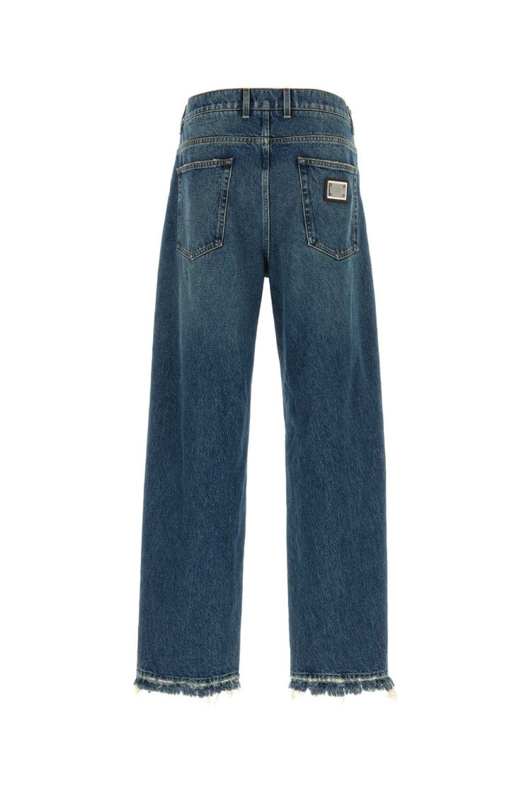 Dolce & Gabbana Frayed Hem Mid-Blue Denim Jeans