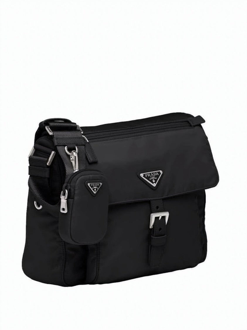 Prada Minimalist Black Shoulder Bag With Flap Closure