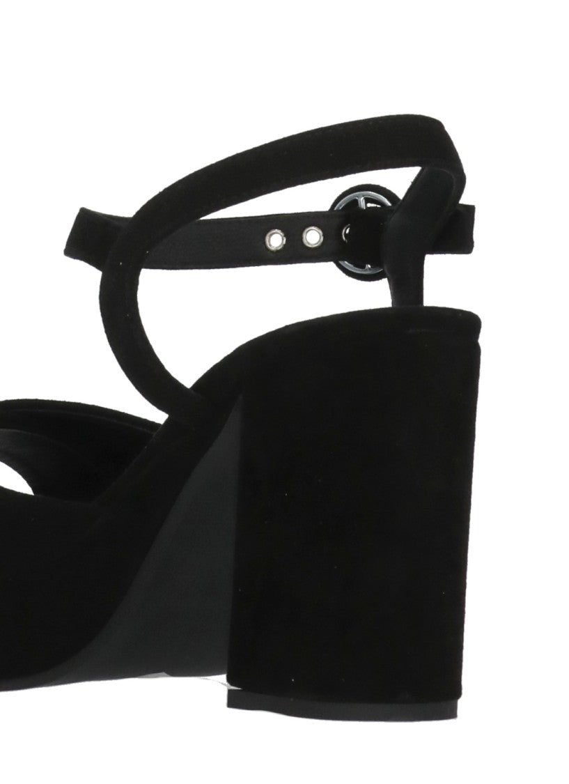 Juilie Dee Black Crossed Bands Suede Sandals