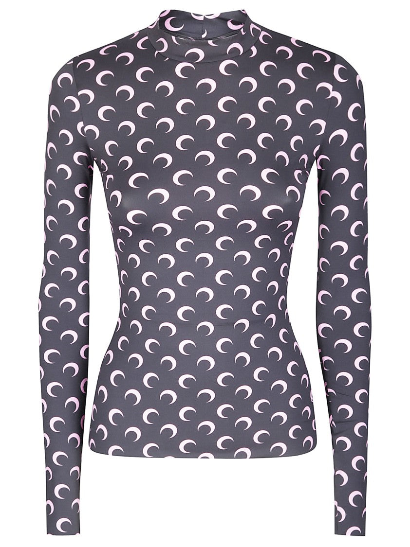 Marine Serre Long-Sleeved High Neck Top With Moon Print Design